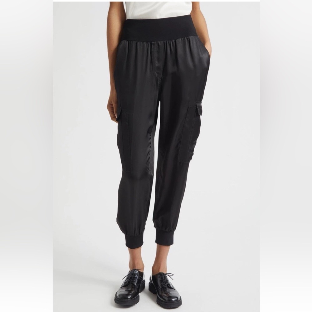Cinq A Sept Giles Cupro Crop Cargo Jogger Women’s L Black Satin